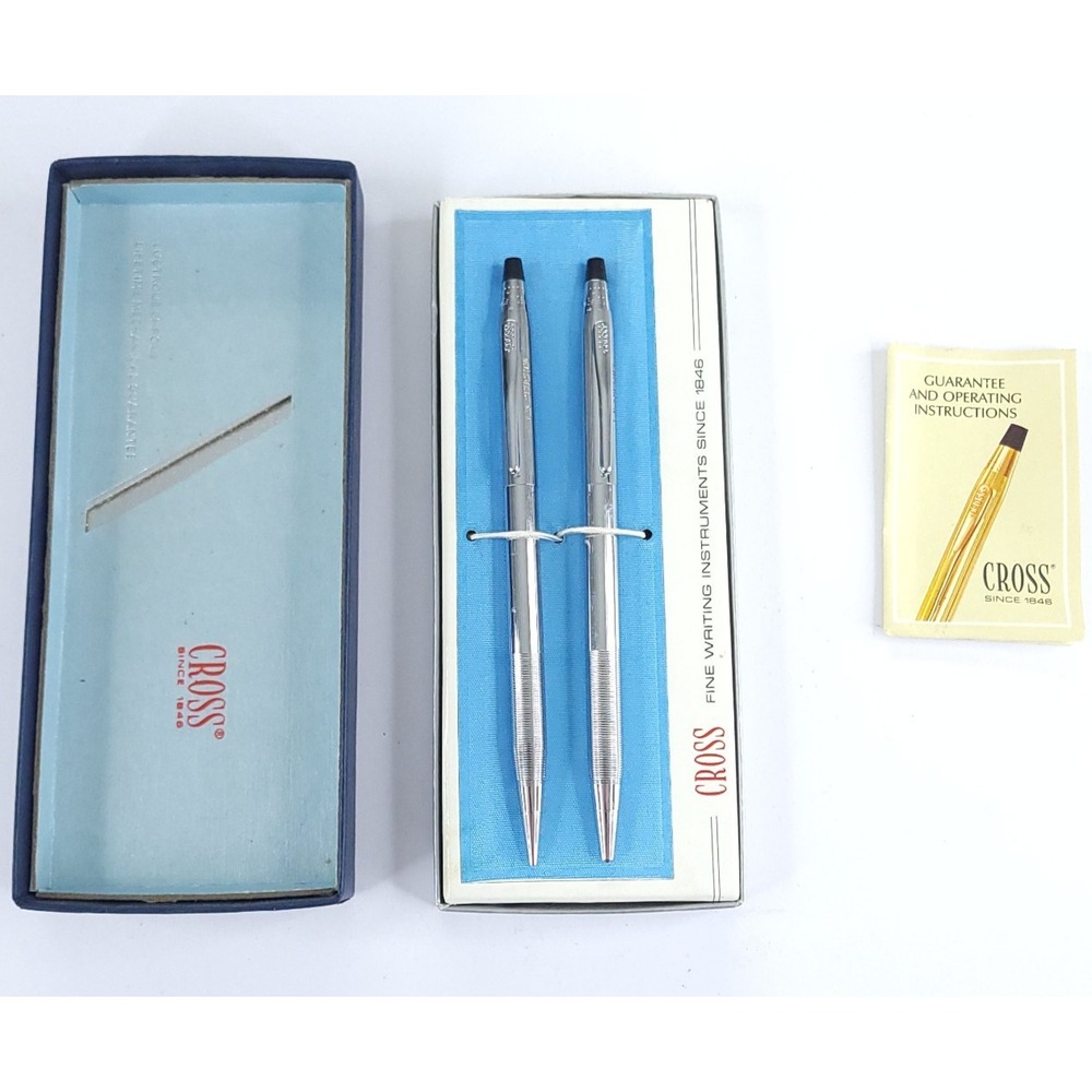 Cross Silver Chrome Ball Point Pen Mechanical Pencil Set 3501 In Original Box